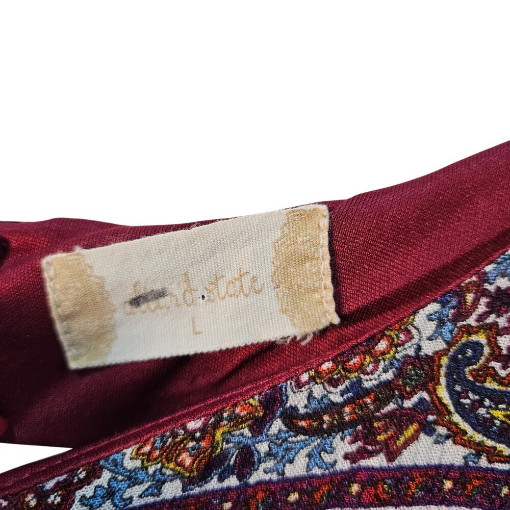 Altar'd State Burgundy Floral Paisley Dress Bell Sleeves Large Boho Career Retro - Picture 4 of 6